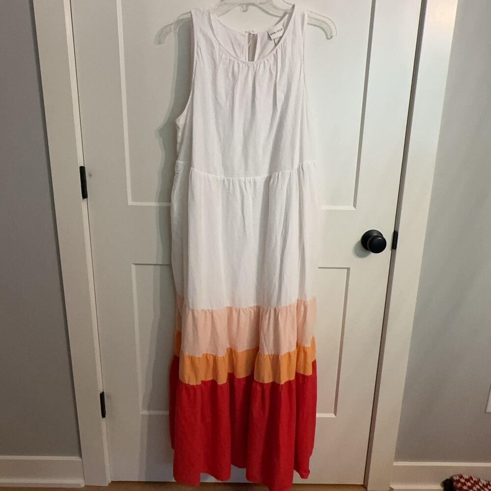 Ava & Viv Dress Plus X Multicolor Colorblock Tiered Maxi Sundress Pockets Summer